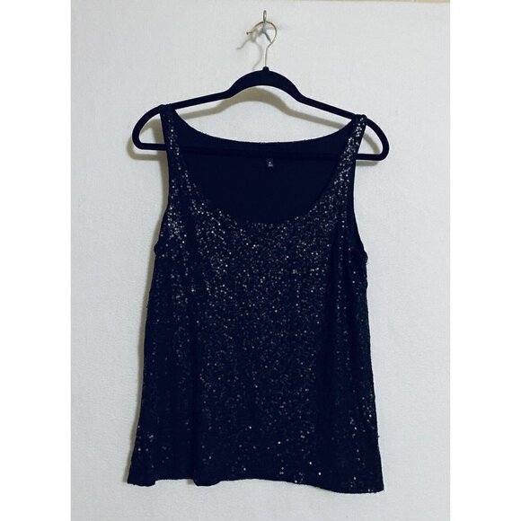 Talbots Womens Medium Sleeveless Sequin Tank Top Black Lined Stretch - Picture 1 of 7